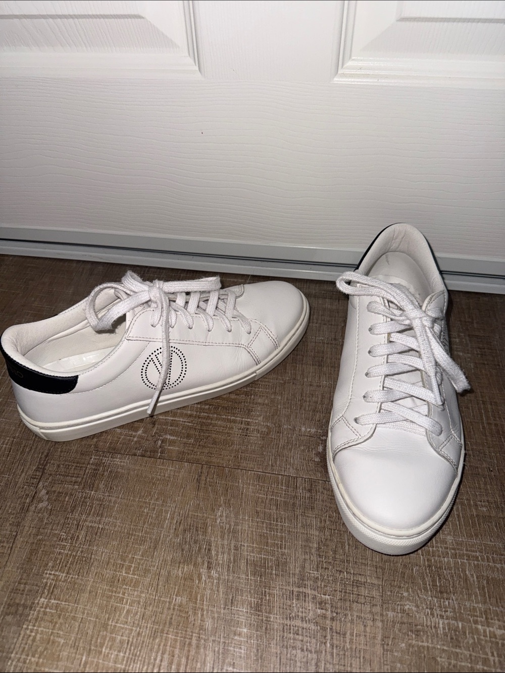 Valentino White Leather Low-Top Sneakers with Black Heel